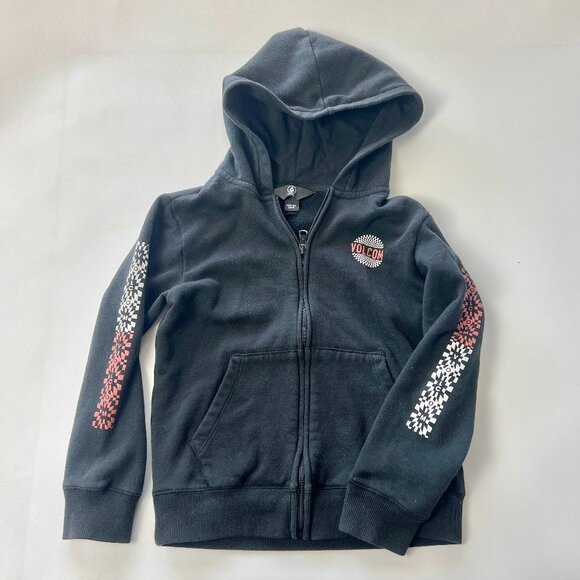 Kids 7 Black Volcom Zip up Hooded Sweater Jacket - Picture 1 of 6